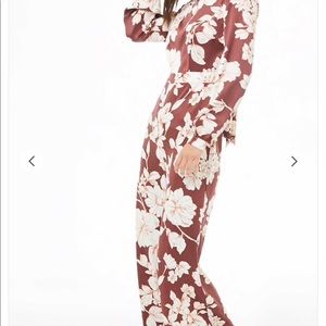 Satin floral print wide-leg Jumpsuit